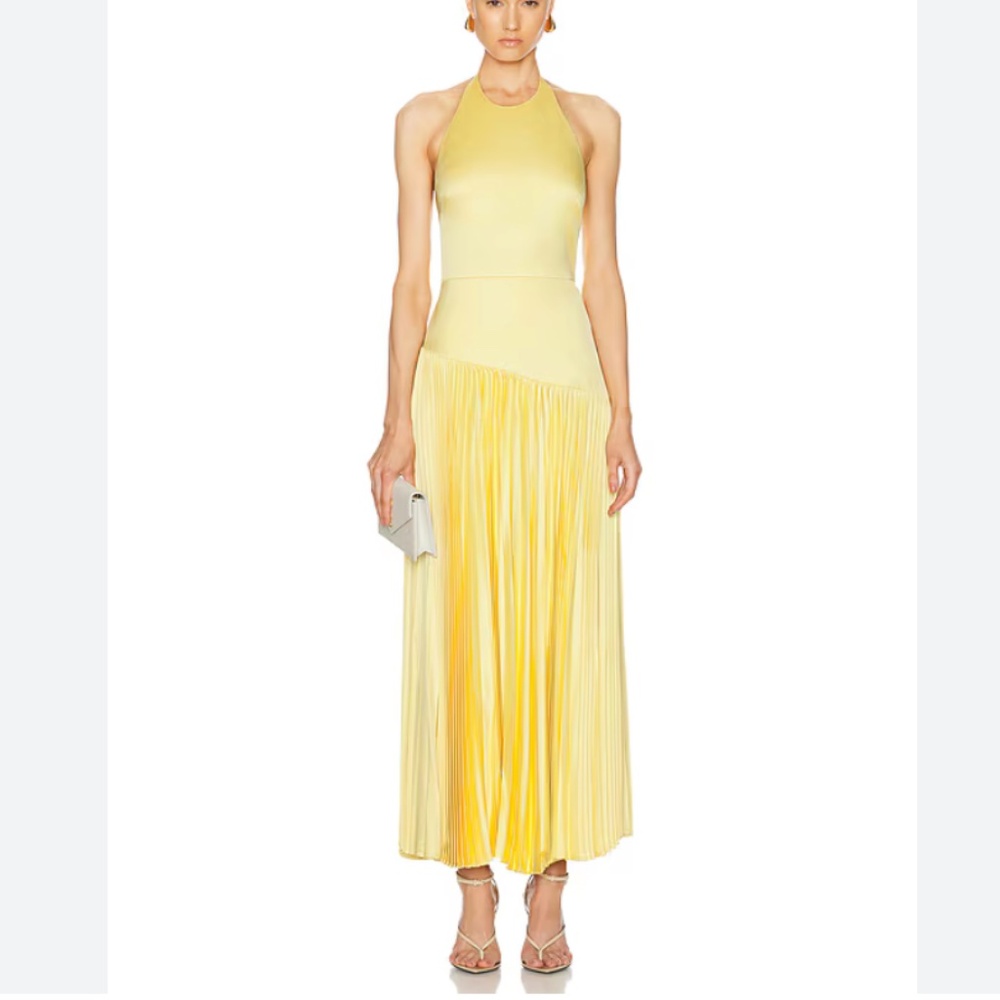 Alexis Saab Pleated Yellow Dress